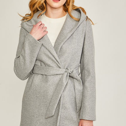Cozy Simple Classic Hooded Fleece Fashion Belted Jacket Coat