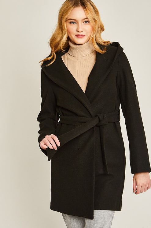 Cozy Simple Classic Hooded Fleece Fashion Belted Jacket Coat - Accessoriesforever