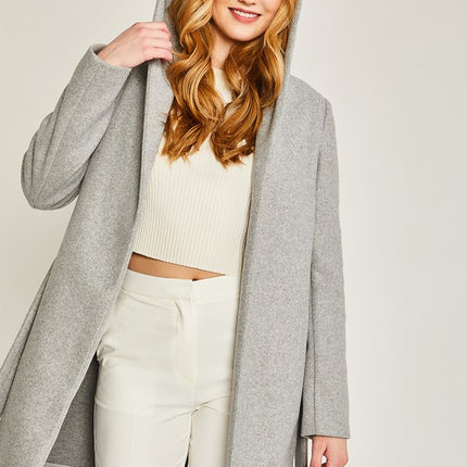 Cozy Simple Classic Hooded Fleece Fashion Belted Jacket Coat