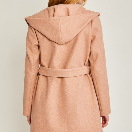 Cozy Simple Classic Hooded Fleece Fashion Belted Jacket Coat