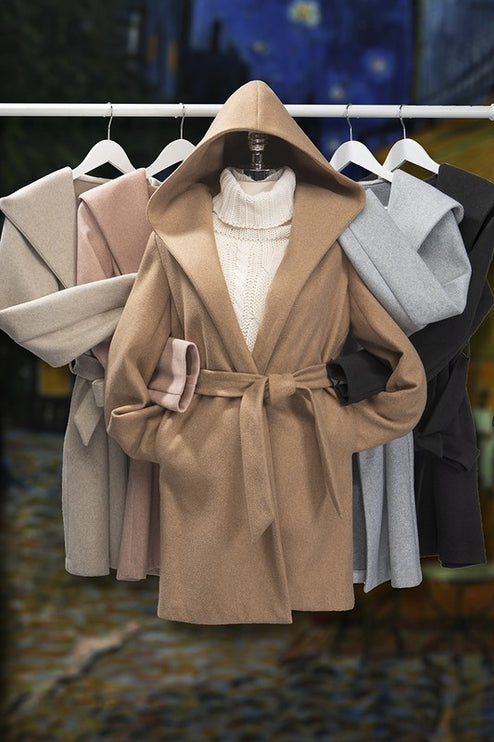 Cozy Simple Classic Hooded Fleece Fashion Belted Jacket Coat