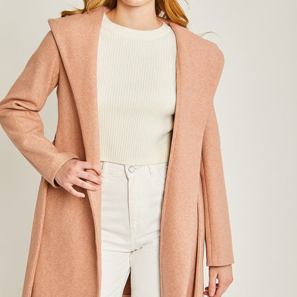 Cozy Simple Classic Hooded Fleece Fashion Belted Jacket Coat