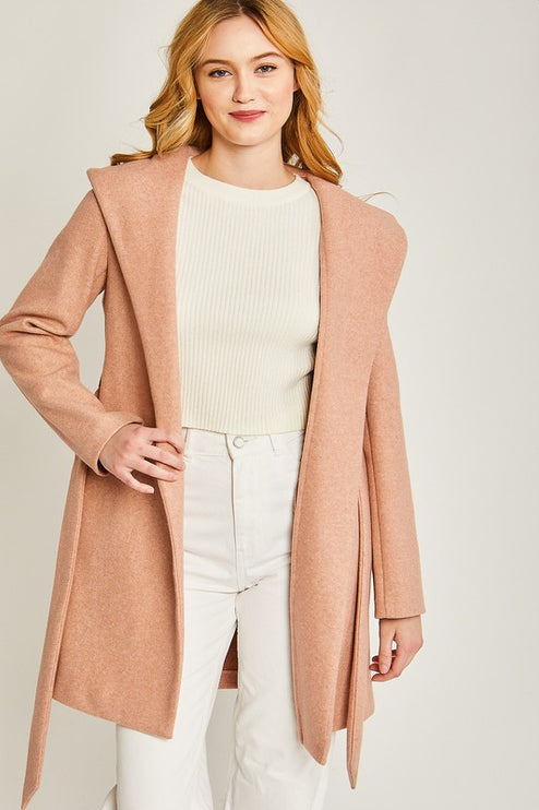 Cozy Simple Classic Hooded Fleece Fashion Belted Jacket Coat - Accessoriesforever
