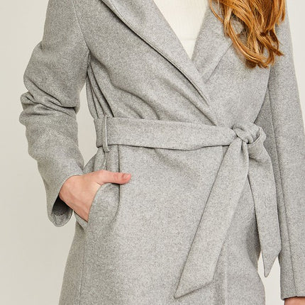 Cozy Simple Classic Hooded Fleece Fashion Belted Jacket Coat