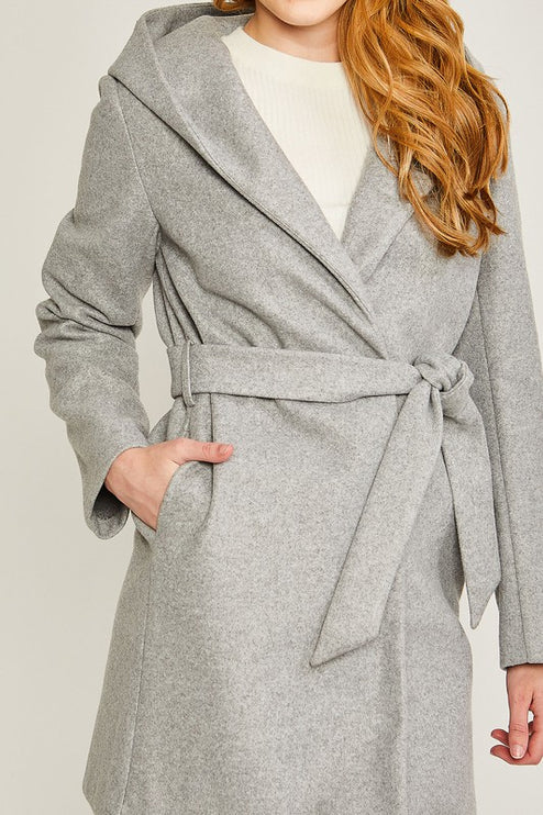 Cozy Simple Classic Hooded Fleece Fashion Belted Jacket Coat - Accessoriesforever