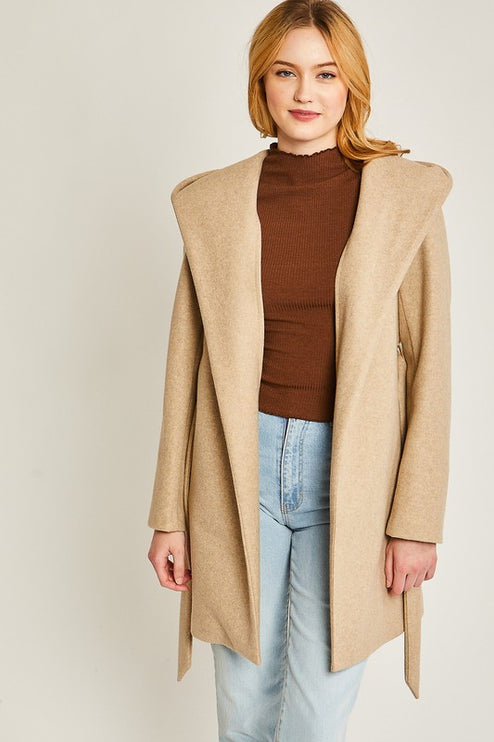 Cozy Simple Classic Hooded Fleece Fashion Belted Jacket Coat - Accessoriesforever