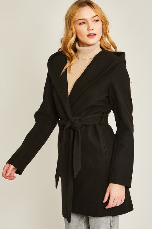 Cozy Simple Classic Hooded Fleece Fashion Belted Jacket Coat - Accessoriesforever