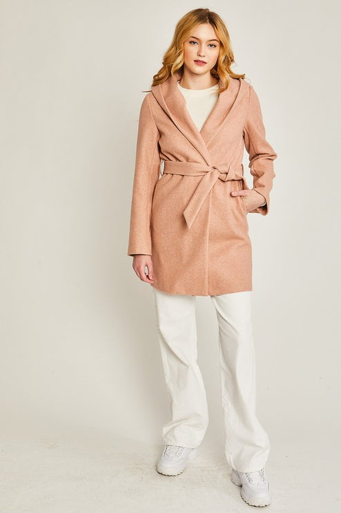 Cozy Simple Classic Hooded Fleece Fashion Belted Jacket Coat - Accessoriesforever