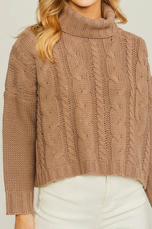 Cozy Warm Classic Turtleneck Cable Knit Fashion Top Sweater