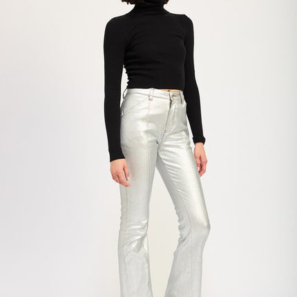 Chic Ribbed Turtle Neck Long Sleeve Sim Fit Fashion Crop Top