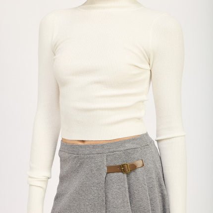 Chic Ribbed Turtle Neck Long Sleeve Sim Fit Fashion Crop Top