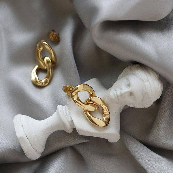 Chic Stylish Chain Design 18K Gold Sterling Silver Dangle Drop Earrings