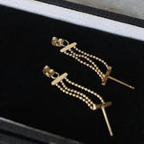 Unique Three Layer Beaded Design 18K Gold Fashion Drop Earrings