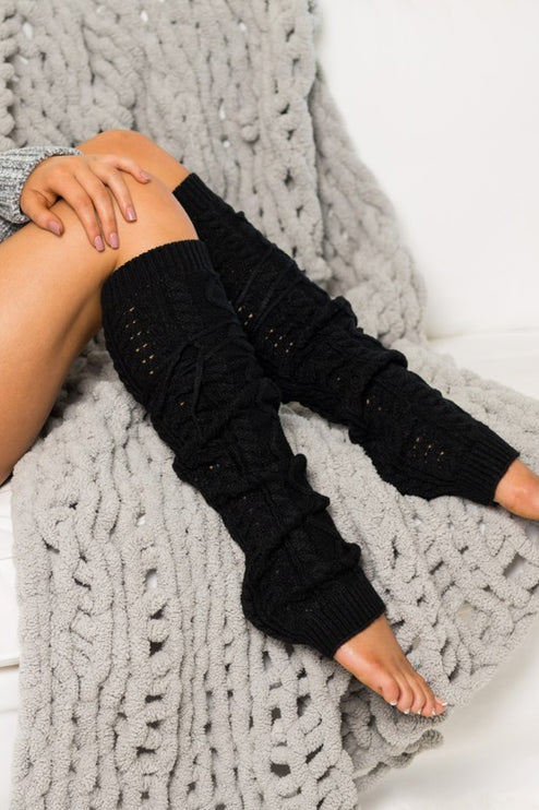 Cozy Warm Cable Knit Long Tie Fashion Leg Warmers - Accessoriesforever
