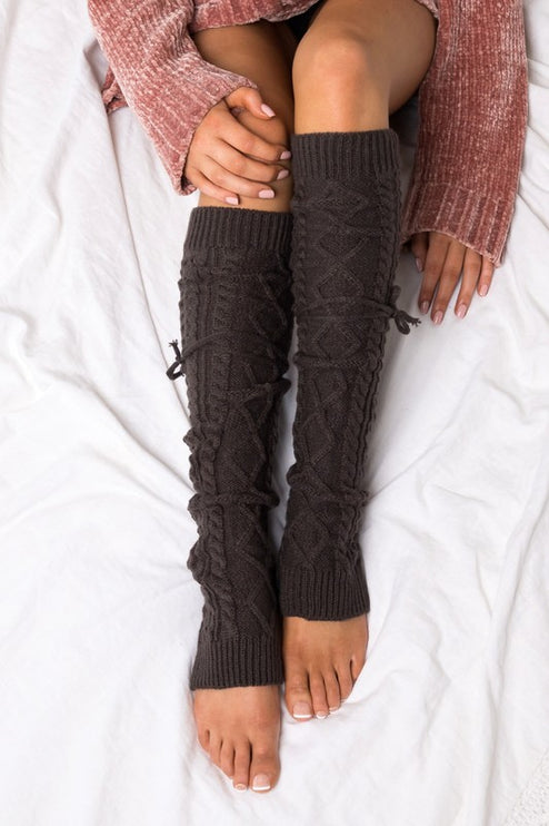 Cozy Warm Cable Knit Long Tie Fashion Leg Warmers - Accessoriesforever
