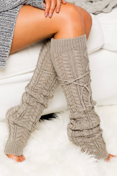 Cozy Warm Cable Knit Long Tie Fashion Leg Warmers - Accessoriesforever