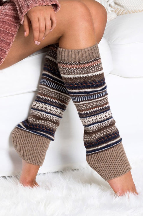 Cozy Warm Fair Isle Pattern Knit Fashion Leg Warmers - Accessoriesforever