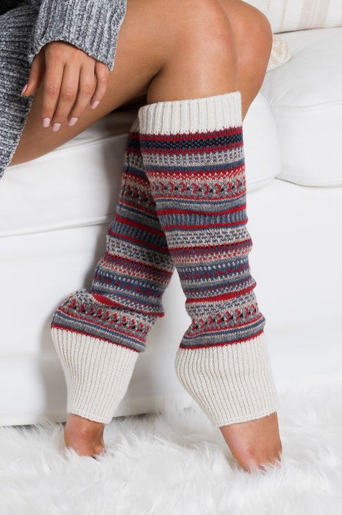 Cozy Warm Fair Isle Pattern Knit Fashion Leg Warmers - Accessoriesforever