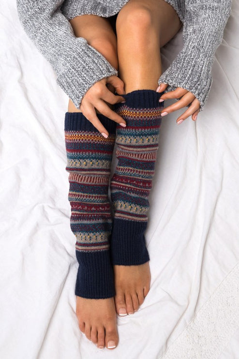 Cozy Warm Fair Isle Pattern Knit Fashion Leg Warmers - Accessoriesforever