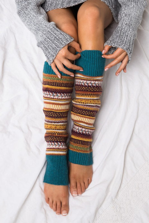 Cozy Warm Fair Isle Pattern Knit Fashion Leg Warmers - Accessoriesforever
