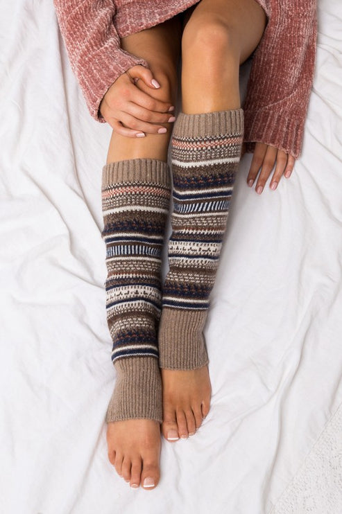 Cozy Warm Fair Isle Pattern Knit Fashion Leg Warmers - Accessoriesforever