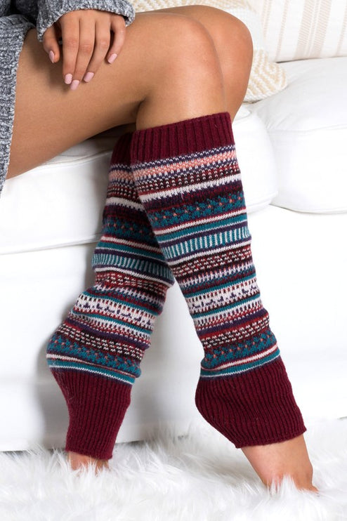 Cozy Warm Fair Isle Pattern Knit Fashion Leg Warmers - Accessoriesforever