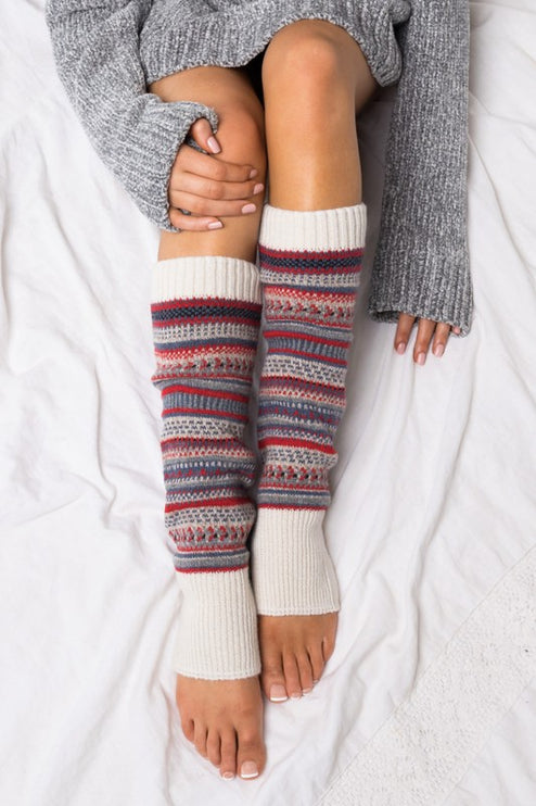Cozy Warm Fair Isle Pattern Knit Fashion Leg Warmers - Accessoriesforever