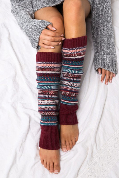 Cozy Warm Fair Isle Pattern Knit Fashion Leg Warmers - Accessoriesforever