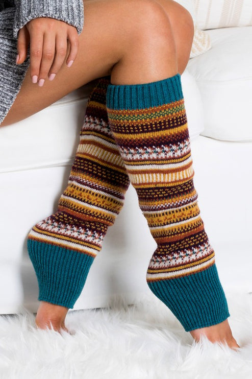 Cozy Warm Fair Isle Pattern Knit Fashion Leg Warmers - Accessoriesforever
