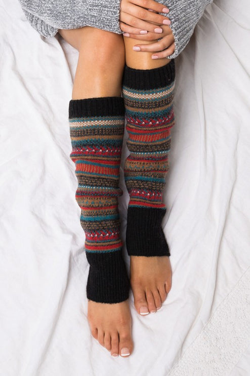 Cozy Warm Fair Isle Pattern Knit Fashion Leg Warmers - Accessoriesforever