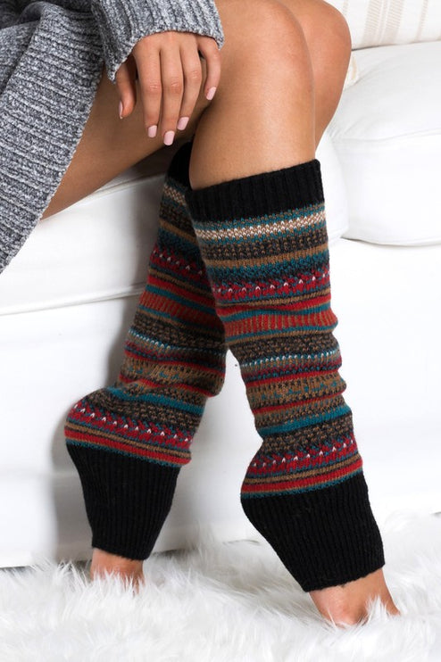 Cozy Warm Fair Isle Pattern Knit Fashion Leg Warmers - Accessoriesforever