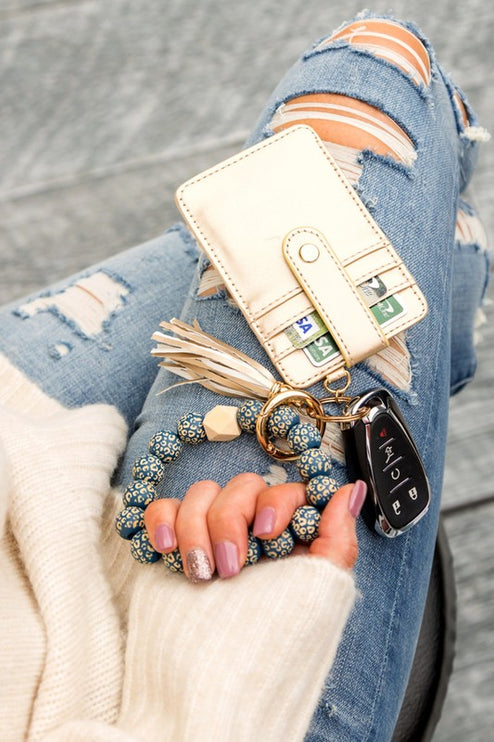 Leopard Beaded Key Ring Wallet Bracelet - Accessoriesforever
