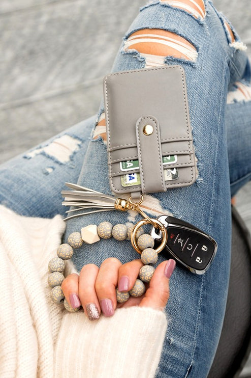 Leopard Beaded Key Ring Wallet Bracelet - Accessoriesforever