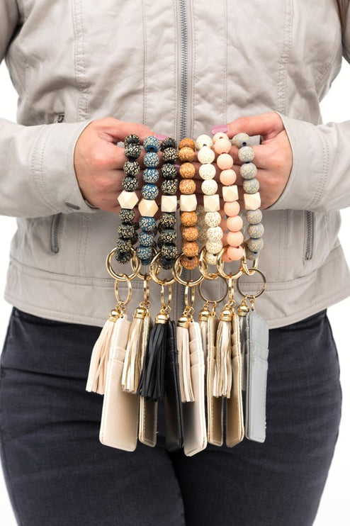 Leopard Beaded Key Ring Wallet Bracelet - Accessoriesforever