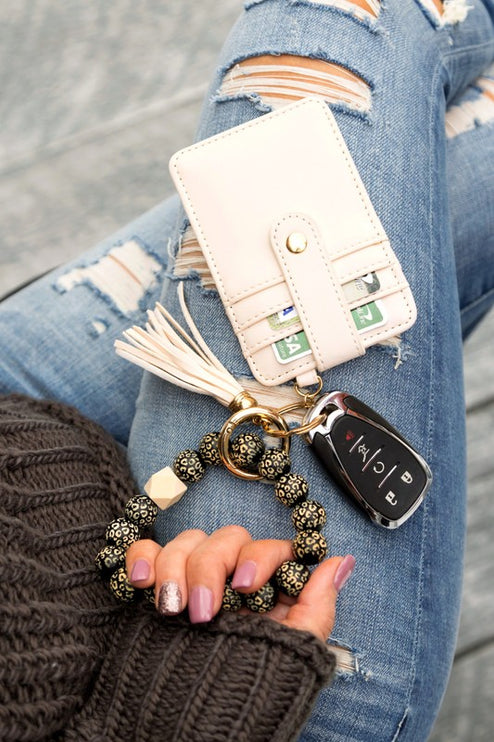 Leopard Beaded Key Ring Wallet Bracelet - Accessoriesforever