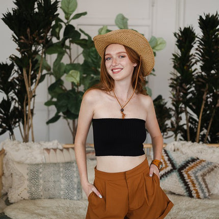 Classic Casual Strapless Accordion Ribbed Bandeau - Accessoriesforever