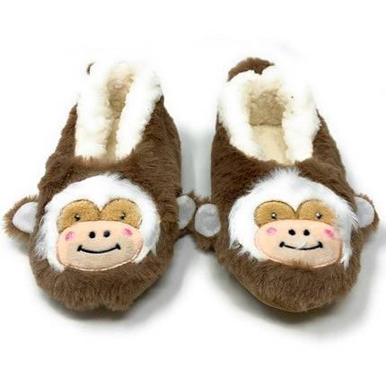 Let's Monkey Cozy Animal House Home Women Sherpa Non-Skid Socks Slippers - Accessoriesforever