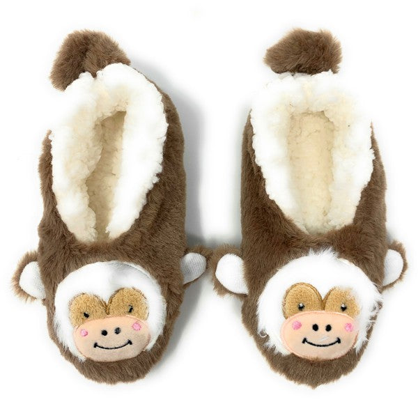 Let's Monkey Cozy Animal House Home Women Sherpa Non-Skid Socks Slippers