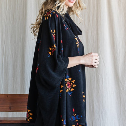 Vibrant Aztec Print Cowl Neck Poncho in Oversized Fit