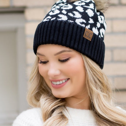 Leopard Fur Pom Beanie - Accessoriesforever