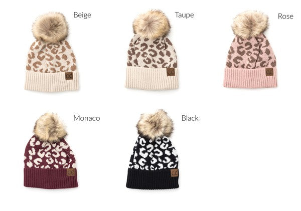 Leopard Fur Pom Beanie - Accessoriesforever