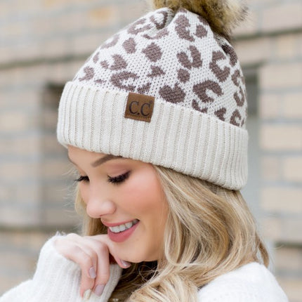 Leopard Fur Pom Beanie - Accessoriesforever