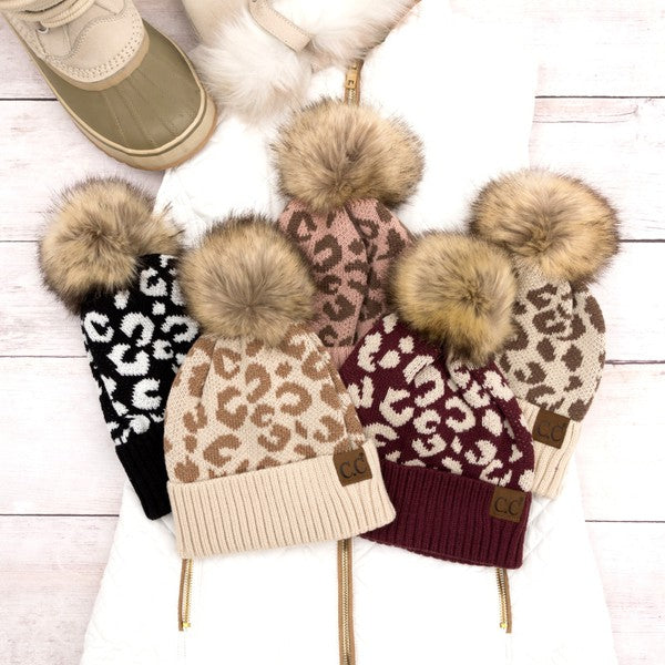 Leopard Fur Pom Beanie - Accessoriesforever