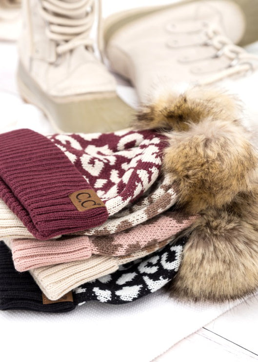 Leopard Fur Pom Beanie - Accessoriesforever