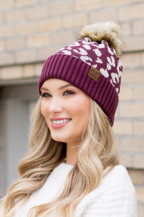Leopard Fur Pom Beanie - Accessoriesforever