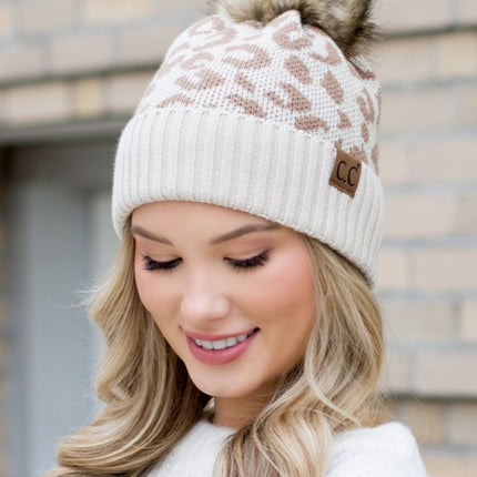 Leopard Fur Pom Beanie - Accessoriesforever