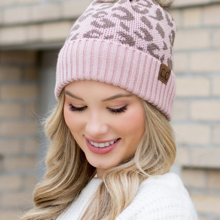Leopard Fur Pom Beanie - Accessoriesforever