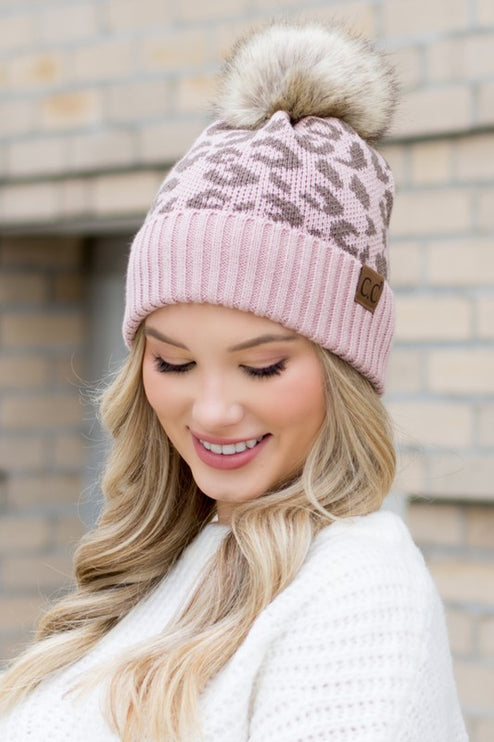 Leopard Fur Pom Beanie - Accessoriesforever