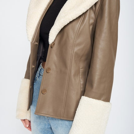 Chic Fashion Stylish Belted Faux Shearing Trimmed Outwear Fashion Jacket - Accessoriesforever