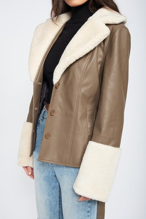 Chic Fashion Stylish Belted Faux Shearing Trimmed Outwear Fashion Jacket - Accessoriesforever